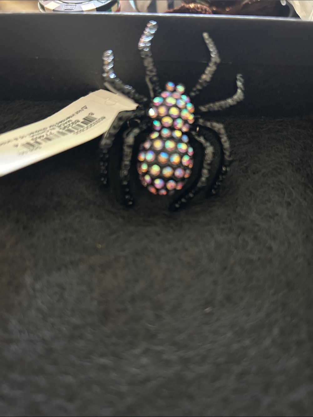 Betsey Johnson Black Spider Ring with Iridescent Crystal Accents